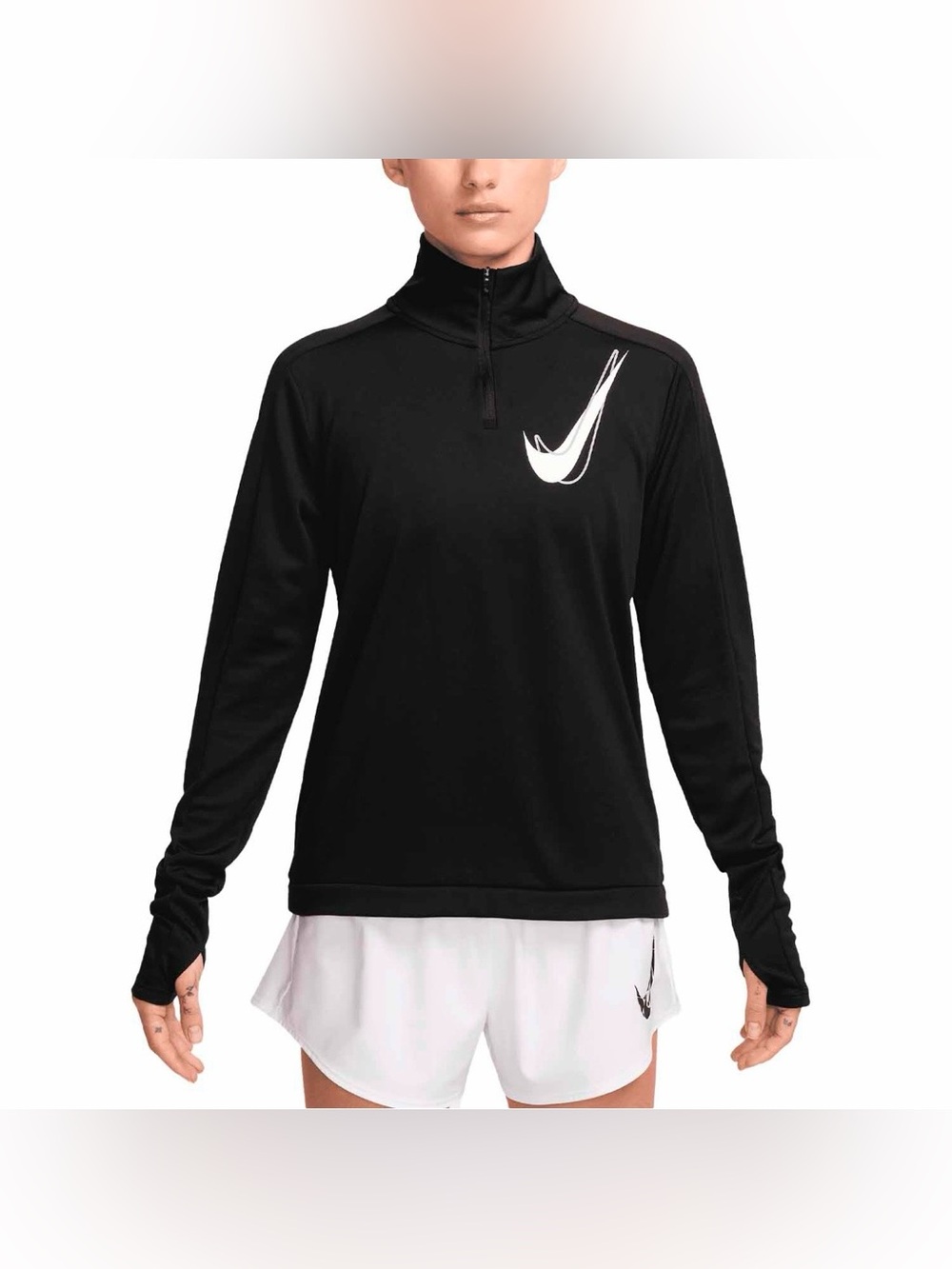 Nike dri fit black top womens small swoosh 1/2 zip running stretchy long sleeve